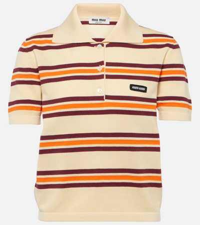 Miu Miu Striped Cotton And Silk Polo Shirt In Multi