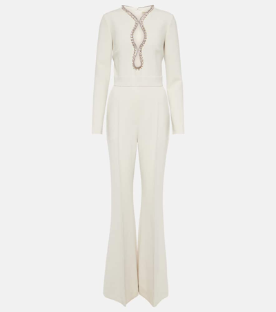 Elie Saab Embellished Cutout Flared Jumpsuit In Powder White