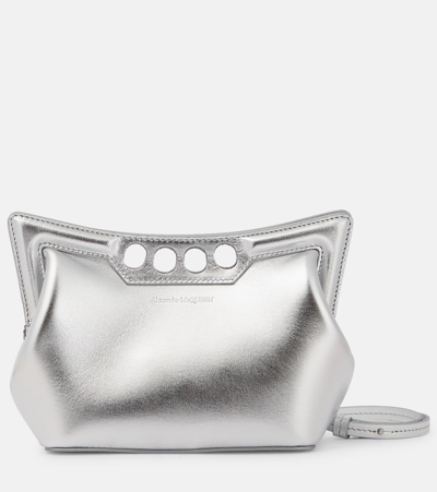 Alexander Mcqueen The Peak Mini Metallic Leather Shoulder Bag In Silver