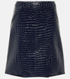 Tom Ford Glossy Croco Embossed Goat Leather Skirt In Blue
