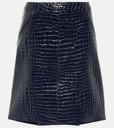 Tom Ford Croc-effect Patent-leather Mini Skirt In Blue