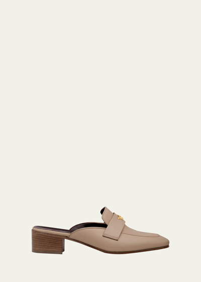 Bougeotte Leather Medallion Loafer Mules In Beige 068