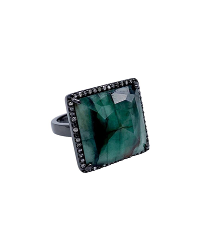 Adornia Fine Jewelry Silver 6.30 Ct. Tw. Diamond & Emerald Halo Ring In Black