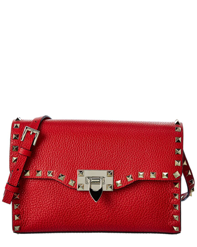 Valentino Garavani Valentino Rockstud Small Grainy Leather Crossbody In Red