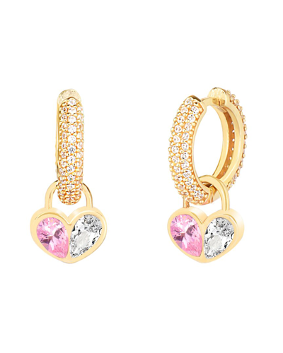 Gabi Rielle 14k Over Silver Lovestruck Collection Cz Double Love Huggie Earrings In Gold
