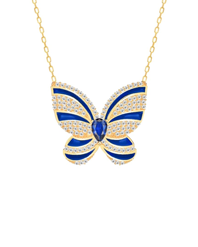 Gabi Rielle 14k Over Silver Lovestruck Collection Cz Butterfly Necklace In Gold/blue