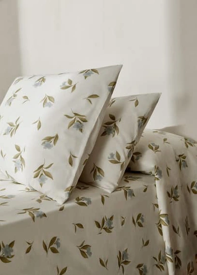 Mango Home Cotton Pillowcase With Flowers 60x60cm Blue In Neutral