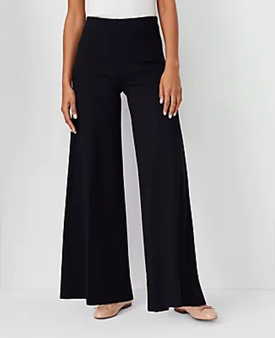 Ann Taylor High Rise Side Zip Wide Leg Pants In Ponte In Black