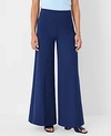 Ann Taylor High Rise Side Zip Wide Leg Pants In Ponte In Pure Sapphire