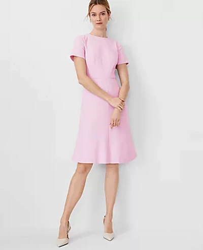 Ann Taylor The Crew Neck Flare Dress In Crosshatch In Fragrant Lilac