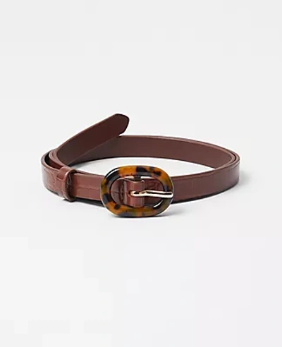 Ann Taylor Oval Tortoiseshell Print Buckle Embossed Belt In Midnight Mahogany