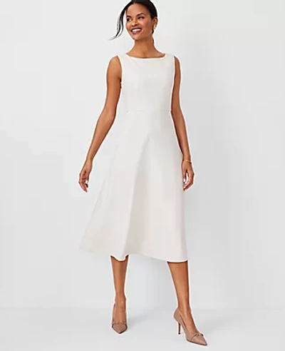 Ann Taylor The Boatneck Full Midi Dress In Texture In Bleached Almond