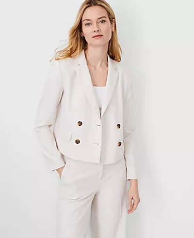 Ann Taylor The Cropped Double Breasted Blazer In Texture In Bleached Almond