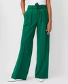 Ann Taylor Tie Waist Pleated High Rise Wide Leg Pants In Fresh Evergreen
