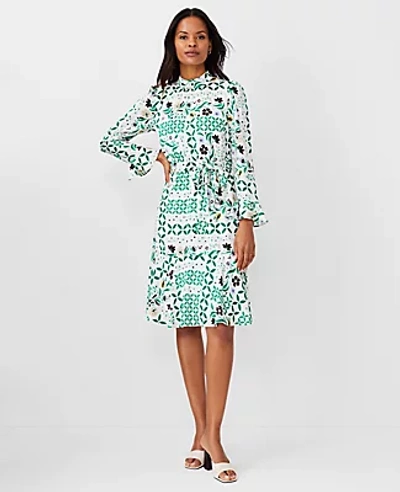 Ann Taylor Floral Maze Tie Waist Flare Dress In Multi