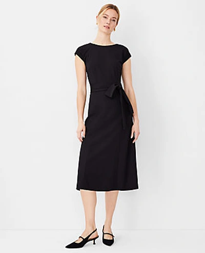 Ann Taylor Cap Sleeve Tie Waist Midi Dress In Black