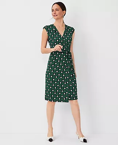 Ann Taylor Floral Tile Sleeveless Wrap Dress In Grass Green