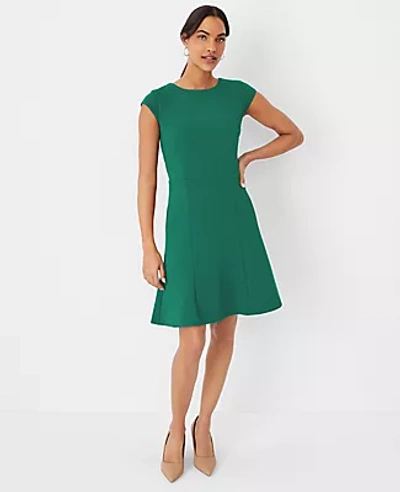 Ann Taylor Pique Belted Flare Dress In Fresh Evergreen