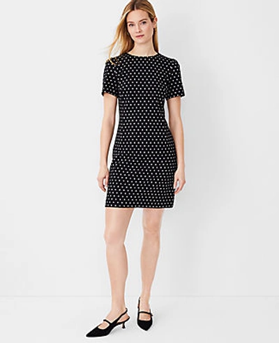 Ann Taylor Dot Short Sleeve Sheath Dress In Ci Black