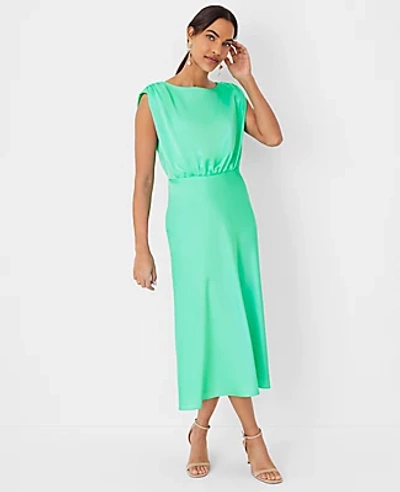 Ann Taylor Shirred Shoulder Flare Dress In Mint Glow