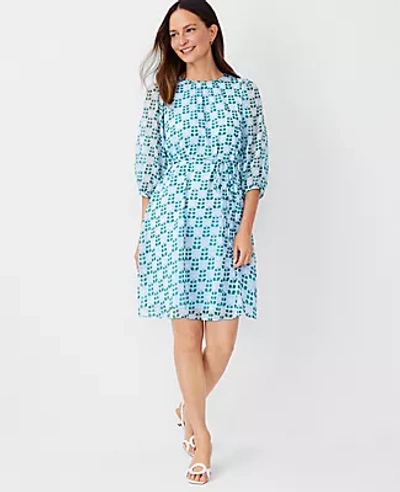 Ann Taylor Floral Tile Belted Shift Dress In Perfect Sky