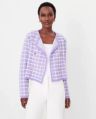 Ann Taylor Plaid Stitch Sweater Jacket In Purple Multi ModeSens