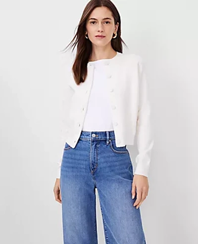 Ann Taylor Raglan Sleeve Wedge Cropped Cardigan In Winter White