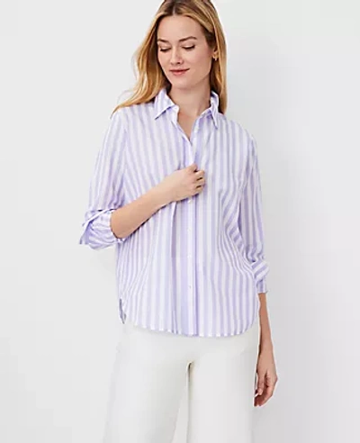 Ann Taylor Stripe Relaxed Perfect Shirt In Purple Petal