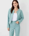Ann Taylor The Cropped Crew Neck Jacket In Texture In Peacock Teal Melange