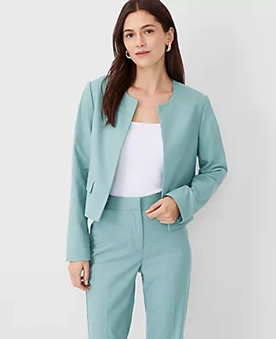 Ann Taylor The Cropped Crew Neck Jacket In Texture In Peacock Teal Melange