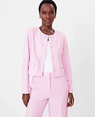 Ann Taylor The Cropped Crew Neck Jacket In Crosshatch In Fragrant Lilac