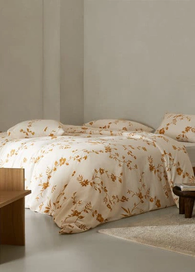 Mango Home Cotton Duvet Cover With Flower Design Superking Bed Ochre In Multi