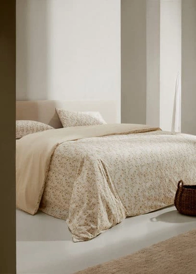 Mango Home Multi-flower Reversible Duvet Cover King Bed Ochre In Neutral