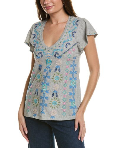 Johnny Was Oriel Embroidered Cotton Top In Beige