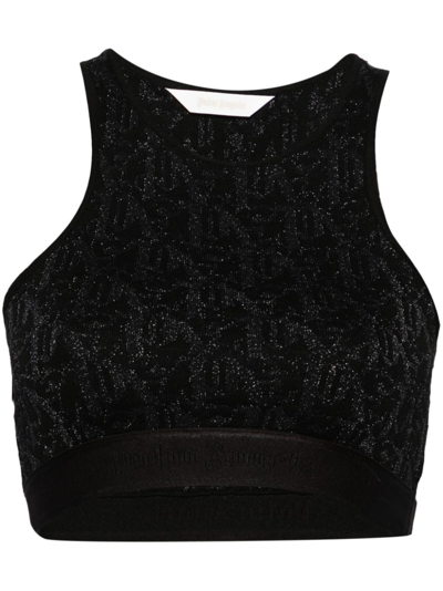 Palm Angels Monogram-jacquard Knitted Tank Top In Black Black