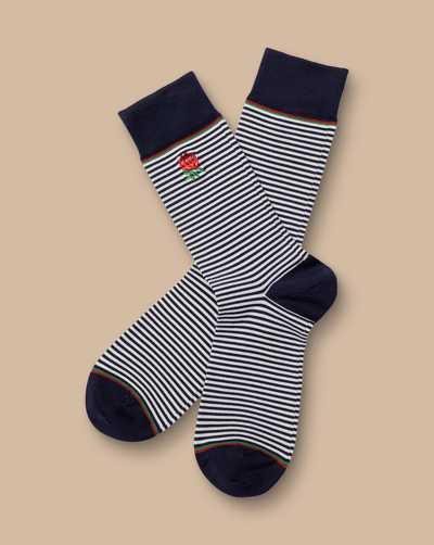 Charles Tyrwhitt Men's  England Rugby Fine Stripe Socks In Blue