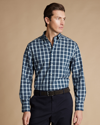 CHARLES TYRWHITT MEN'S CHARLES TYRWHITT BUTTON-DOWN COLLAR NON-IRON STRETCH POPLIN CHECKERED CASUAL SHIRT