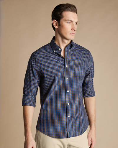 Charles Tyrwhitt Men's  Button-down Collar Non-iron Stretch Poplin Fine Line Checkered Casual Shirt In Blue