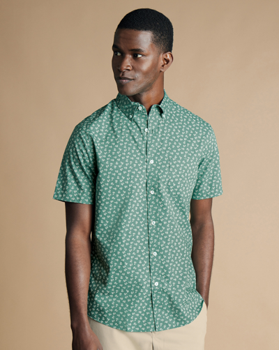 Charles Tyrwhitt Men's  Button-down Collar Non-iron Stretch Ditsy Floral Print Short Sleeve Casual Sh In Green