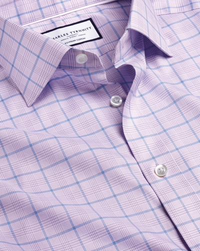 Charles Tyrwhitt Men's  Semi-cutaway Collar Egyptian Prince Of Wales Check Dress Shirt In Purple