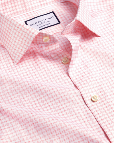 Charles Tyrwhitt Men's  Semi-cutaway Collar Egyptian Twin Check Dress Shirt In Pink