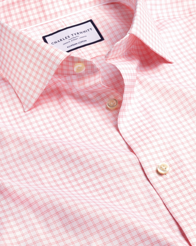 Charles Tyrwhitt Men's  Semi-cutaway Collar Egyptian Twin Checkered Dress Shirt In Pink