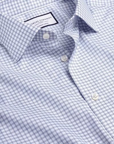 Charles Tyrwhitt Men's  Semi-cutaway Collar Egyptian Twin Check Dress Shirt In Blue