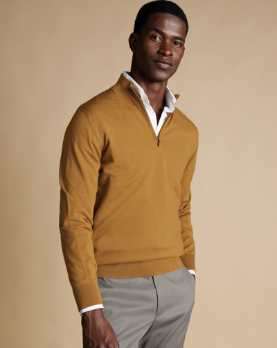Charles Tyrwhitt Men's  Merino Zip Neck Sweater In Yellow