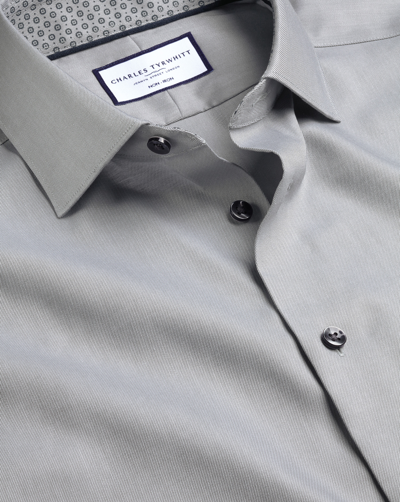 Charles Tyrwhitt Men's  Semi-cutaway Collar Non-iron Twill Dress Shirt With Printed Trim In Grey
