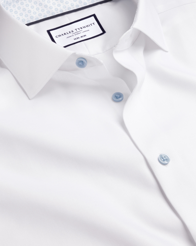 Charles Tyrwhitt Men's  Semi-cutaway Non-iron Collar Twill Dress Shirt With Printed Trim In White