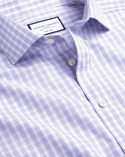 Charles Tyrwhitt Men's  Cutaway Collar Non-iron Poplin Multi Checkered Dress Shirt In Blue