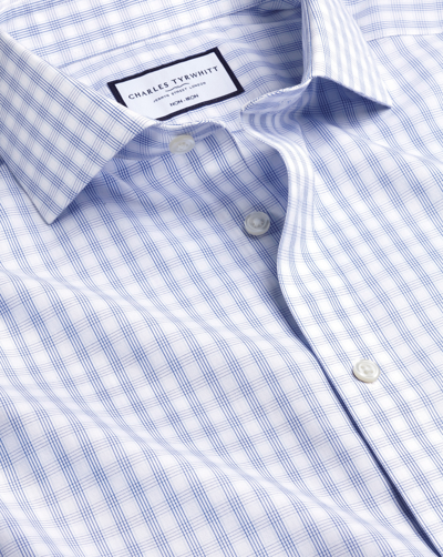 Charles Tyrwhitt Men's  Cutaway Collar Non-iron Poplin Multi Check Dress Shirt In Blue