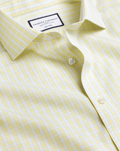 Charles Tyrwhitt Men's  Cutaway Collar Non-iron Poplin Check Dress Shirt In Yellow