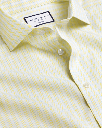 Charles Tyrwhitt Men's  Cutaway Collar Non-iron Poplin Checkered Dress Shirt In Yellow